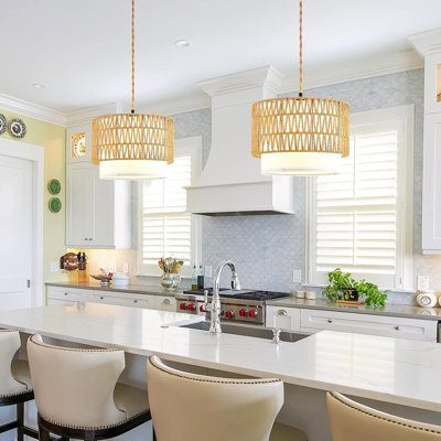 Boho Plug in Pendant Light Rattan Hanging Lights with Plug in Cord