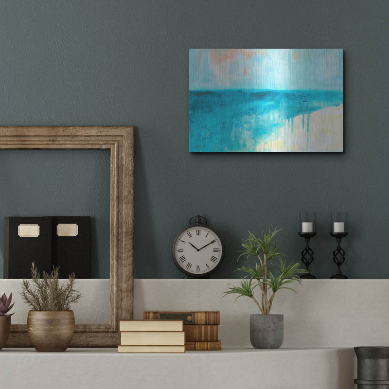 Art mural en métal Beachcrest Home ™ «Coastal Blues 2» par Jan Weiss, H 12 po x l 16 po
