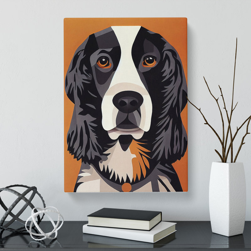 Lympsham Springer Spaniel Geometric - Wrapped Canvas Print, 50cm H x 35cm W x 3cm D, Unframe