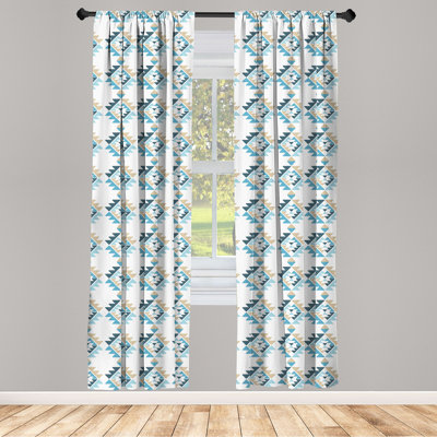 East Urban Home Geometric 4-Panel Curtains, Continuous Tribal Motifs 124196 Panel Slate Blue