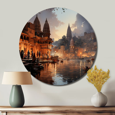 Art indien beige et gris, Ghats Of - People