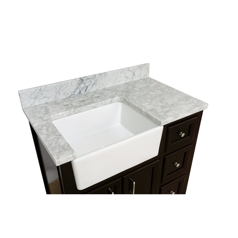 Ensemble de meuble-lavabo simple 36 po Emiliano, Marbre de Carrare, Chocolat