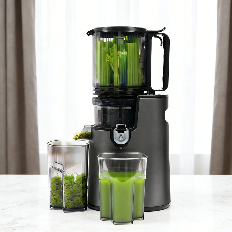 Extracteur de jus à pressage à froid, extracteur de jus à mastication lente, extracteur de jus de 350 W, grande goulotte d'alimentation de 5,3 po pour légumes et fruits entiers, extracteur de jus facile à nettoyer