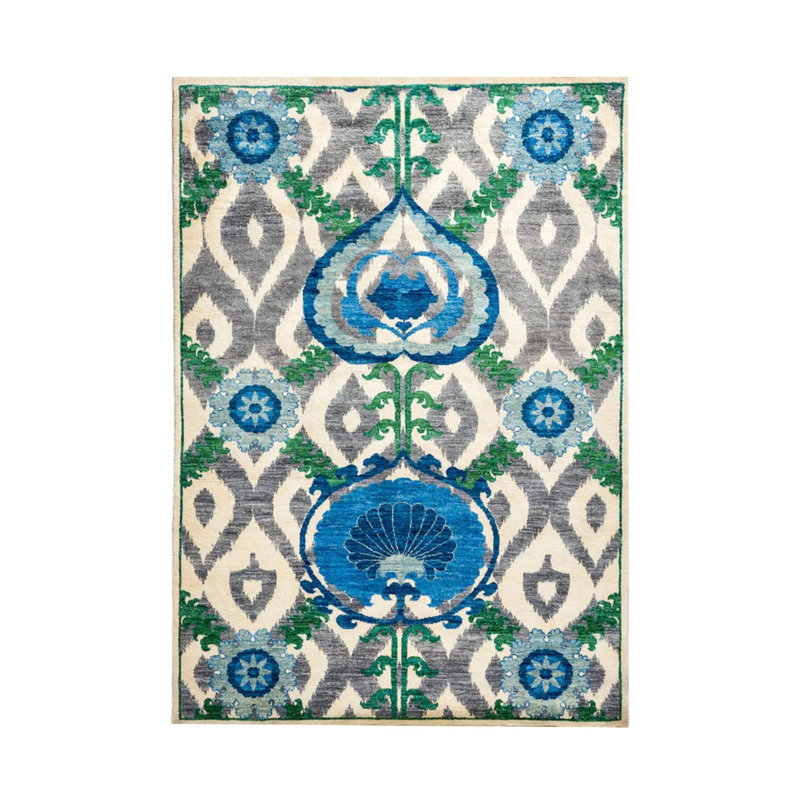 Tapis bleu en polypropylène tissé à la machine intérieur / extérieur Sanfiel, Rectangle 5 pi 2 po x 8 pi 7 po