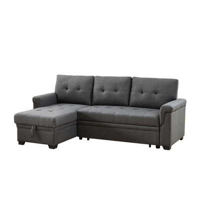 Sierra 84" Dark Gray Linen Reversible Sleeper Sectional Sofa With Storage Chaise