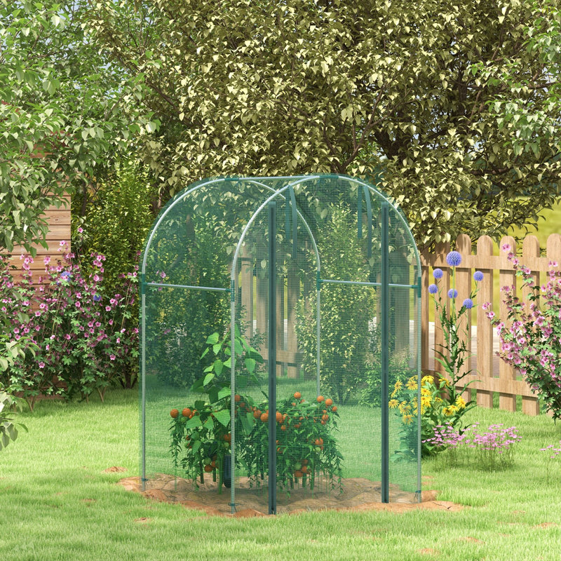 Outsunny 4' X 4' Crop Cage, Plant Protection Tent With Zippered Door And Galvanized Steel Frame, Fruit Cage Netting Cover For Garden, Yard, Lawn