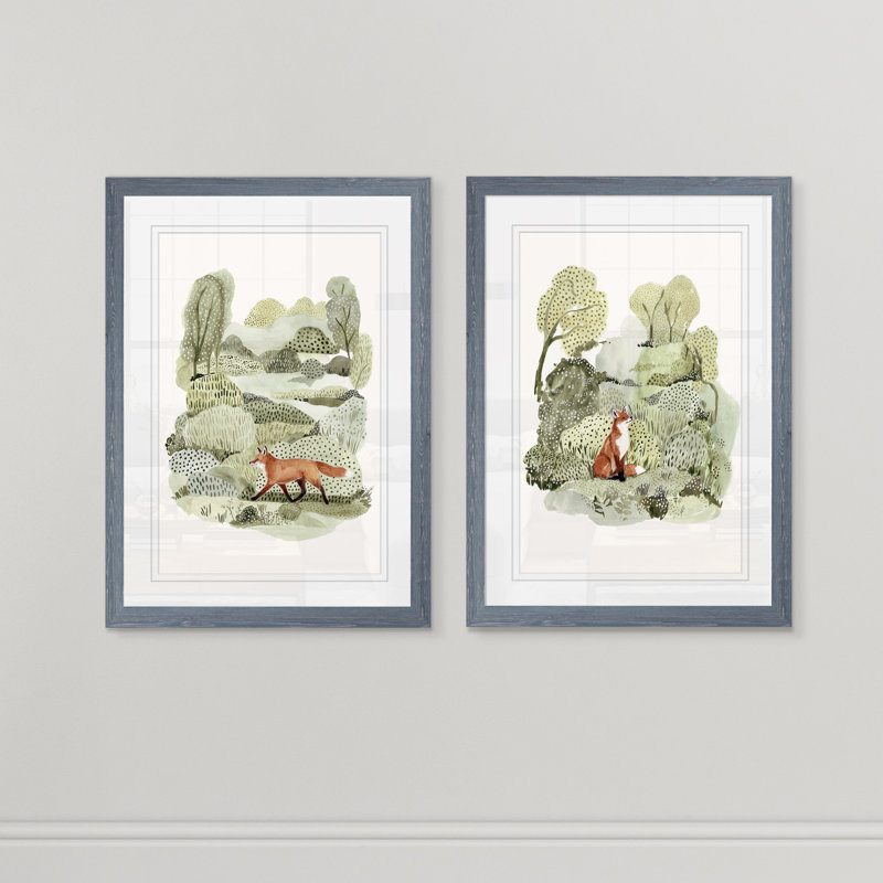 Fox Glen I - ensemble de 2 reproductions d'art encadrées, H 24 po x l 18 po, Impression encadrée avec passe-partout, Gris