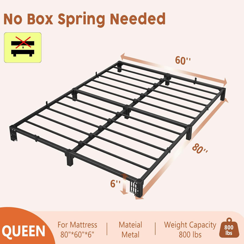 Structure de lit en métal, plateforme de 6 po de hauteur, aucun sommier requis, fabrication robuste robuste avec espace de rangement sous le lit, facile à assembler, support robuste