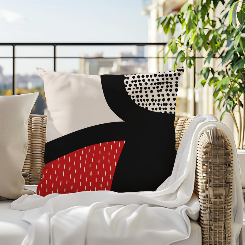 Coussin carré intérieur / extérieur pia, H 15 po x l 15 po, Rouge / noir / blanc cassé