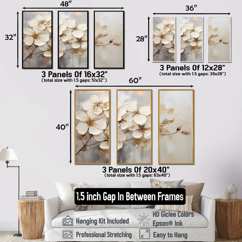 Minimalisme beige - Ensemble d'art mural sur toile violettes, Cadre flottant blanc, H 40 po x l 60 po x P 1 po
