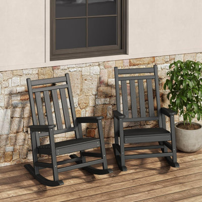 Ensemble de 2 chaises berçantes d'extérieur - Chaise berçante en polyéthylène haute densité à dossier haut pour adulte - Meuble de patio résistant aux intempéries
