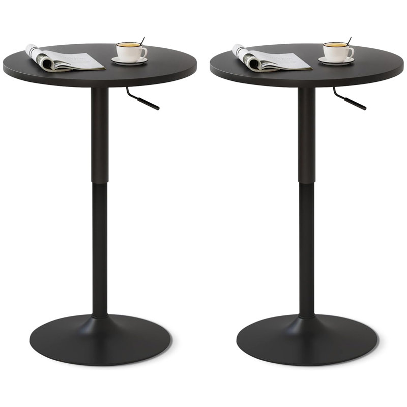 Set of 2 Modern 23.6" Round Dining Tables, Adjustable Height Swivel Base Pedestal Tables for Kitchen, Breakfast Nook