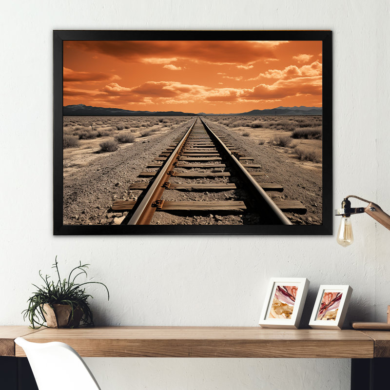 " Train Tracks Minimalism Scenery ", Black Picture Framed, 34" H x 44" W x 1.5" D