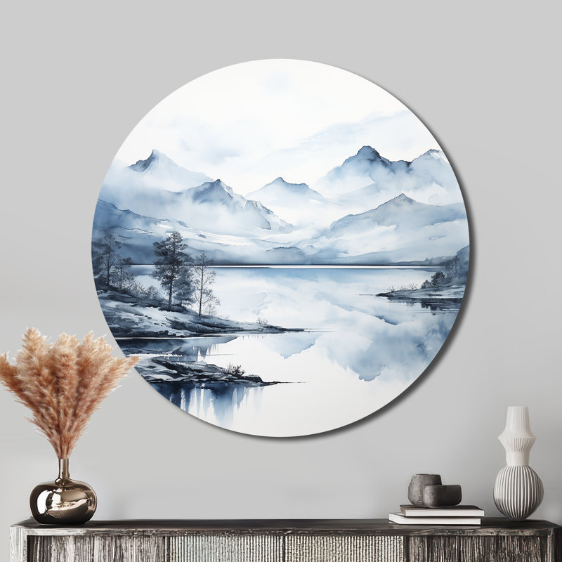 Gris gris, minimalisme, forêt, reflets I - Décoration abstraite ronde en métal, H 36 po x l 36 po