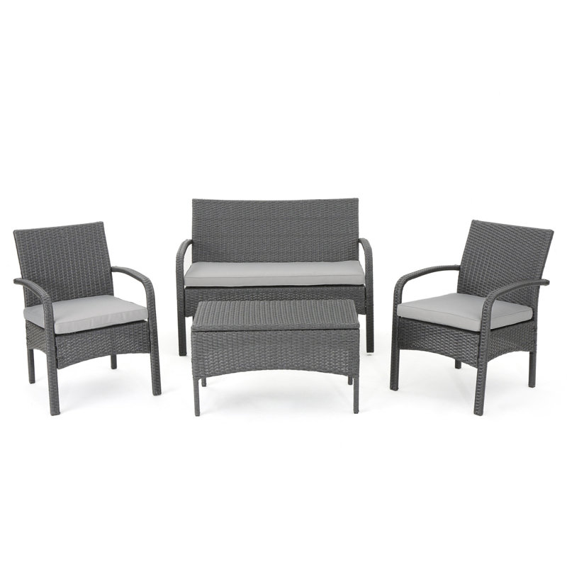 Kd Chat Furniture - 4 Pc Pe & Iron Grey Waterproof Fabric Outdoor 43.29 In. X 27.43 31.13 In Piece Seating And 44 27.5 31.5