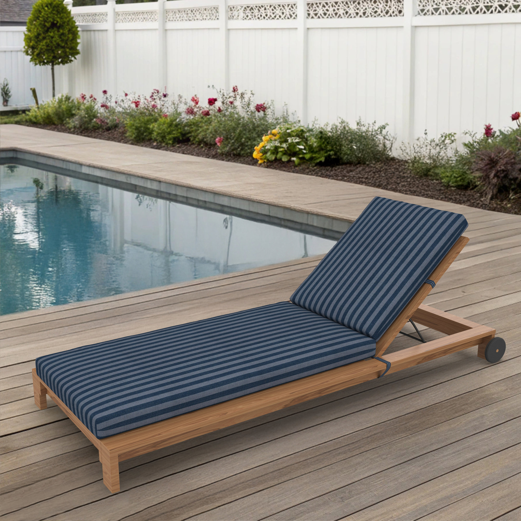 Kacy Sunbrella Outdoor Chaise Lounge Cushion, 25" W x 47" D, Sail Away Denim