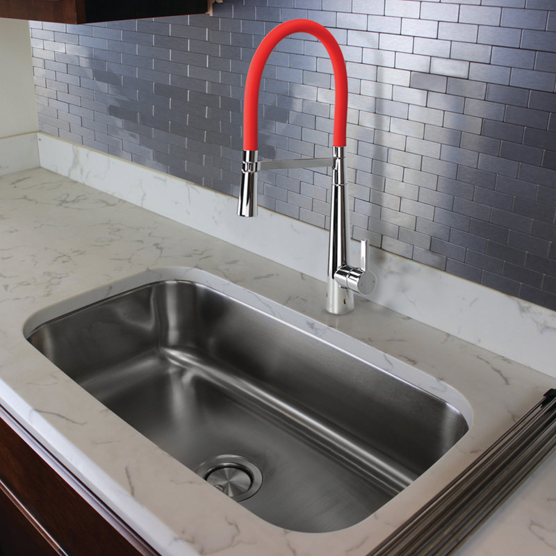 Transolid Bell'arte Pull Down Kitchen Faucet, Polished Chrome/Red
