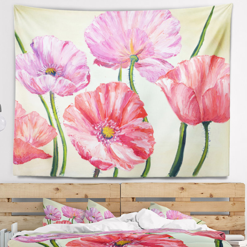 Tapisserie de coquelicots rouges et roses Floral, H 32 po x l 39 po