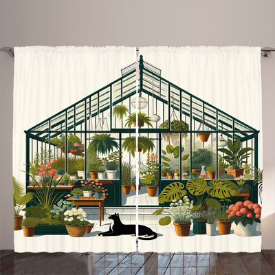 Ambesonne Curtains 2 Panel Set, Greenhouse and Big Cat Olive Green and Dark Teal -  p_sd1914_108x96