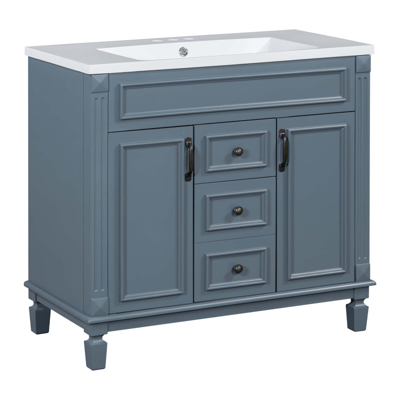 Meuble-lavabo moderne 36 po avec lavabo supérieur, Bleu