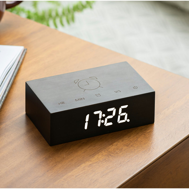 Sleek & Chic Modern Digital Wood Electric Alarm Tabletop Clock, Black