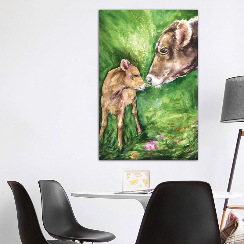 Vache et bébé, décoration murale pour enfants, H 60 po x l 40po x P 1,5 po, Toile tendue