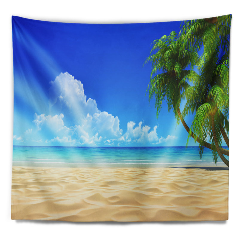 Palmiers de noix de coco en polyester courbés en tapisserie de plage avec accessoires suspendus inclus, H 68 po x l 80 po