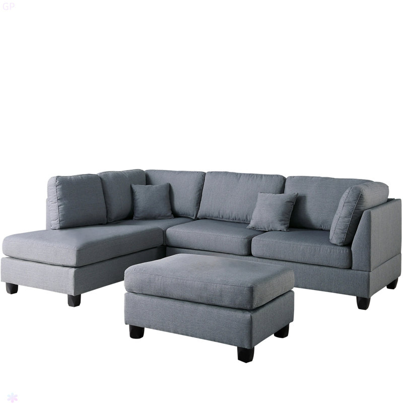 3 pièces Canapé modulaire réversible pour canapé de salon et repose-pieds en polyfibre, Gris