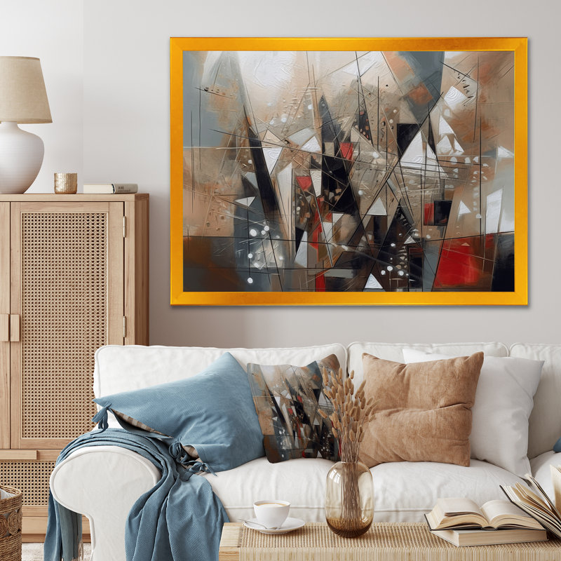 Exploration des abstractions cubistes I - art mural abstrait cubisme, salon, H 34 po x l 44 po, Encadrement doré