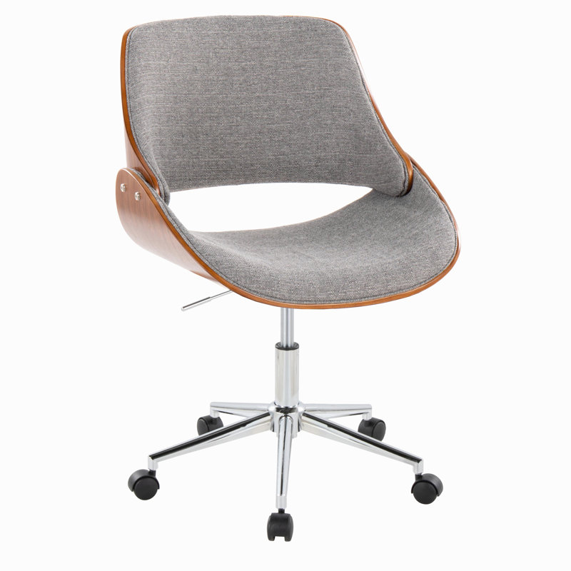 Chaise de bureau contemporaine, bois de noyer et tissu gris
