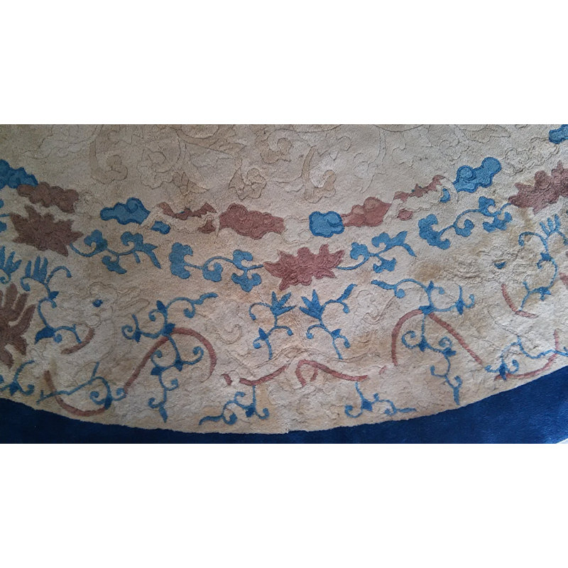 Wool 1930s Chinese Knotted Room Size Antique - Peking Oval Ivory Rug