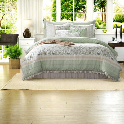 Premium 9-piece Cotton Bedding Set, Sage Green, Farmhouse Style