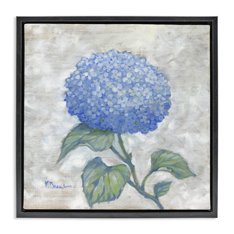 Cadre flottant rond Blue Country Hydrangea, design par Paul Brent, Cadre flottant noir de jais, H 18 po x l 18 po
