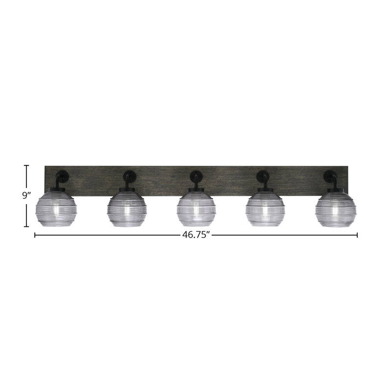 Oxbridge 5 Light Bath Bar Shown With 6" Glass, Smoke, Matte Black/Distressed Gray