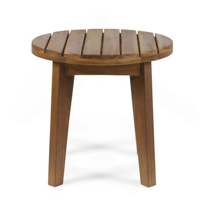 Outdoor 16" Acacia Wood Side Table, Teak Finish