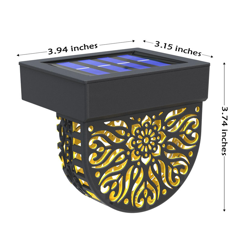 Mandala Solar Fence Lights Outdoor Solar Step Wall Lights Garden Decor(pack of 6), Matte Black