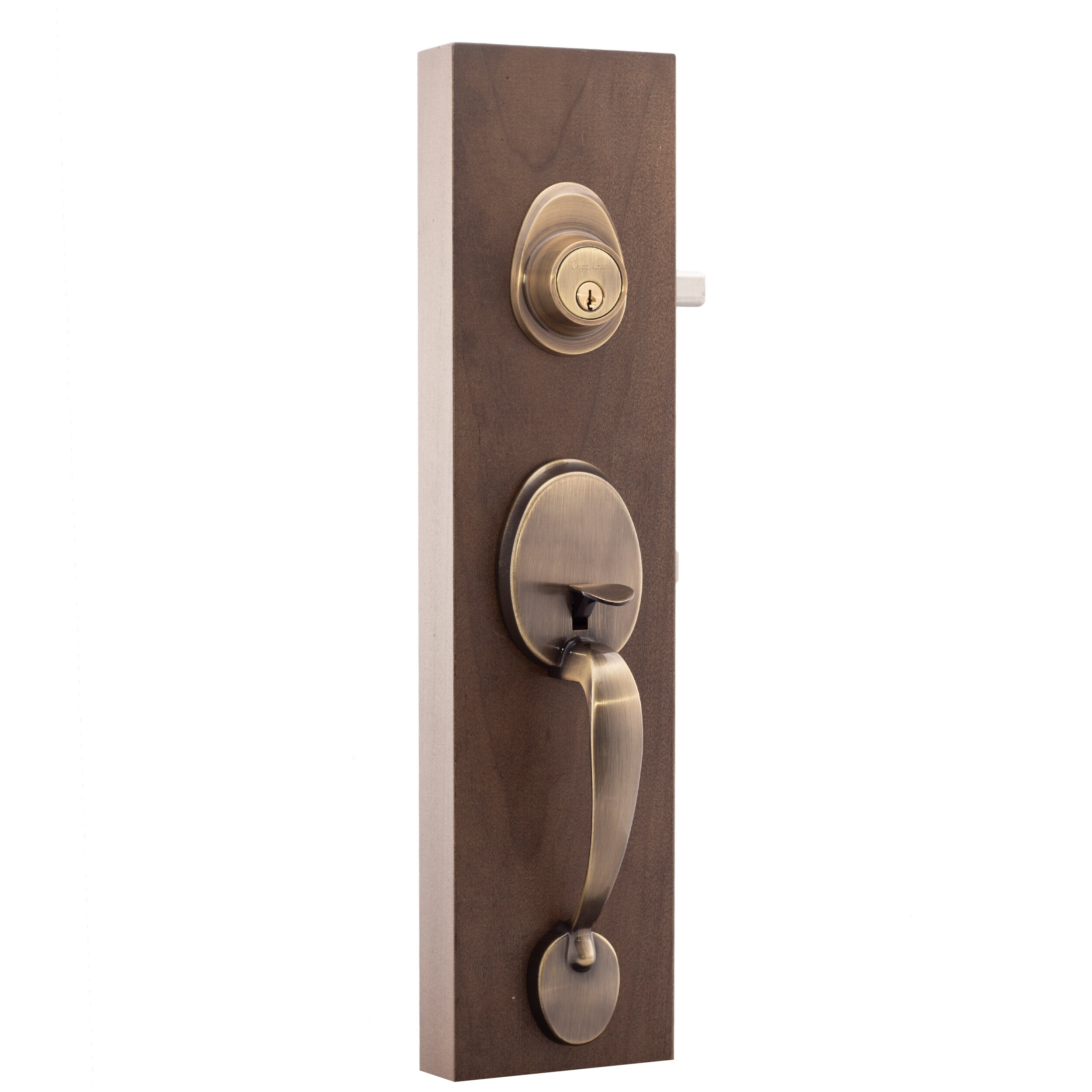 Lockset Reversal Front Single Door Hardware Set Lama, Grip Entry Door Lock Set with Lever Handle and Deadbolt, Vintage Antique Copper, Bronze