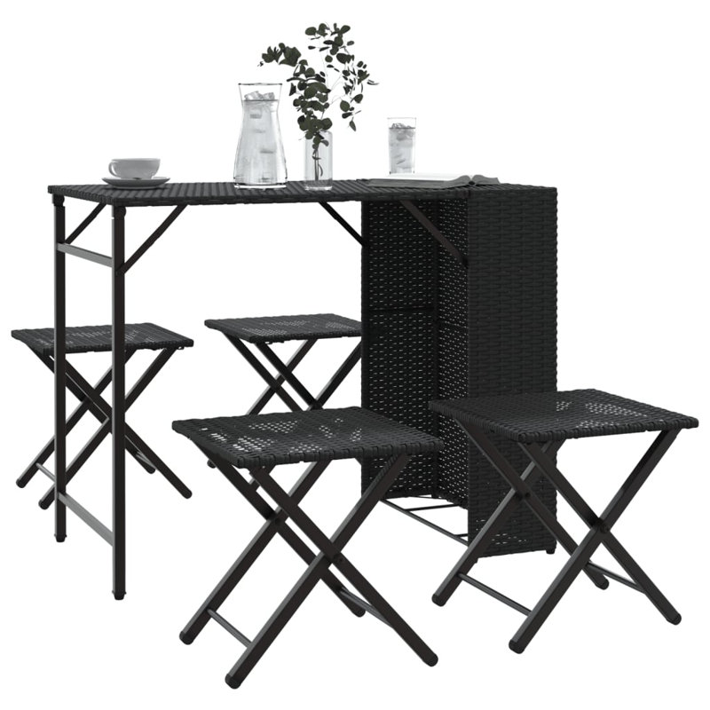 4 - Person Wicker Patio Dining Set with Rectangular Table, Black