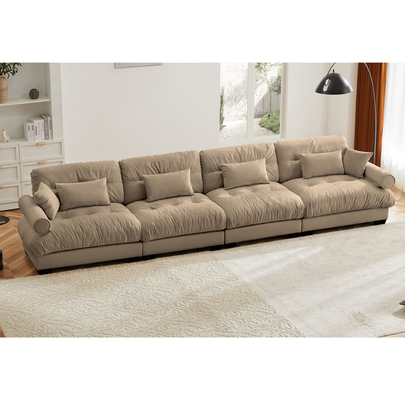 Canapé modulaire surdimensionné en velours avec repose-pieds mobile, Chameau