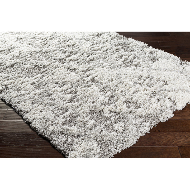 Rectangular Gray and White Synthetic Shag Rug