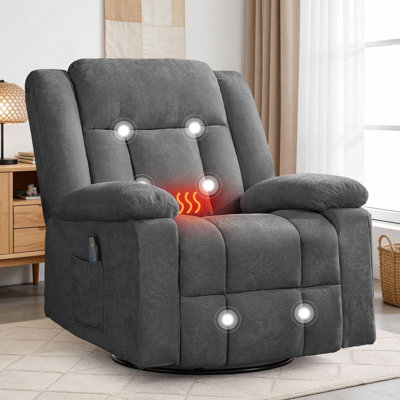 Recliner Chair, 360° Swivel Rocker Recliner with Massage and Heating, Manual Recliner with Side Pockets, Manual Reclining Chair for Living Room, Bedroom