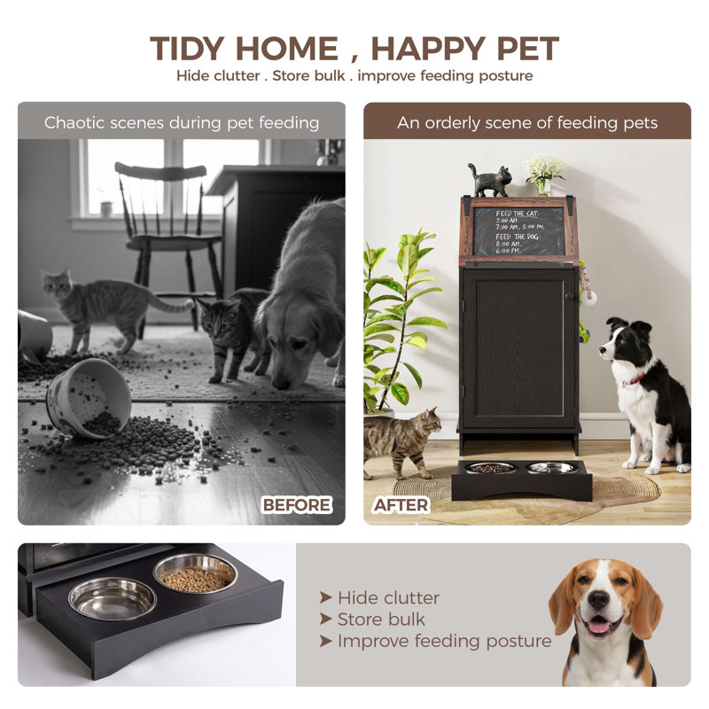 Dog Feeding Station with Storage, Black
