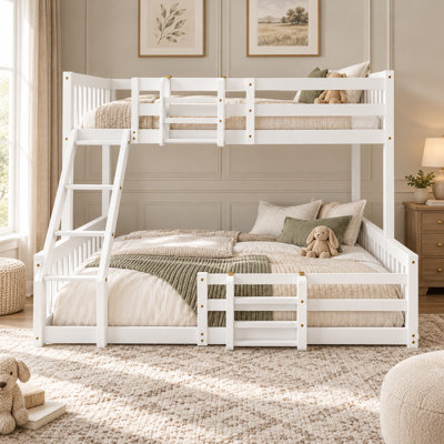 Javier Modern Pine Wood Bunk Bed with Built-In Bookshelves and Angled Ladder