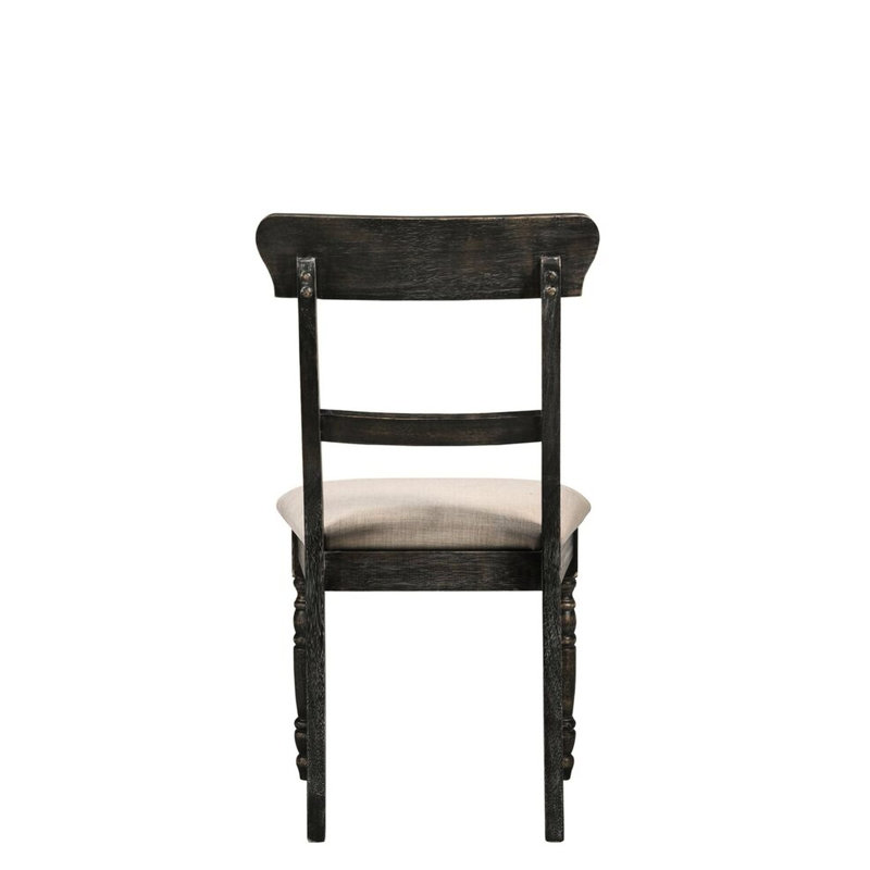 De 2 chaises en lin brun rustique - assise en bois rembourrée de mousse avec cadre gris patiné aspect classique pour la maison