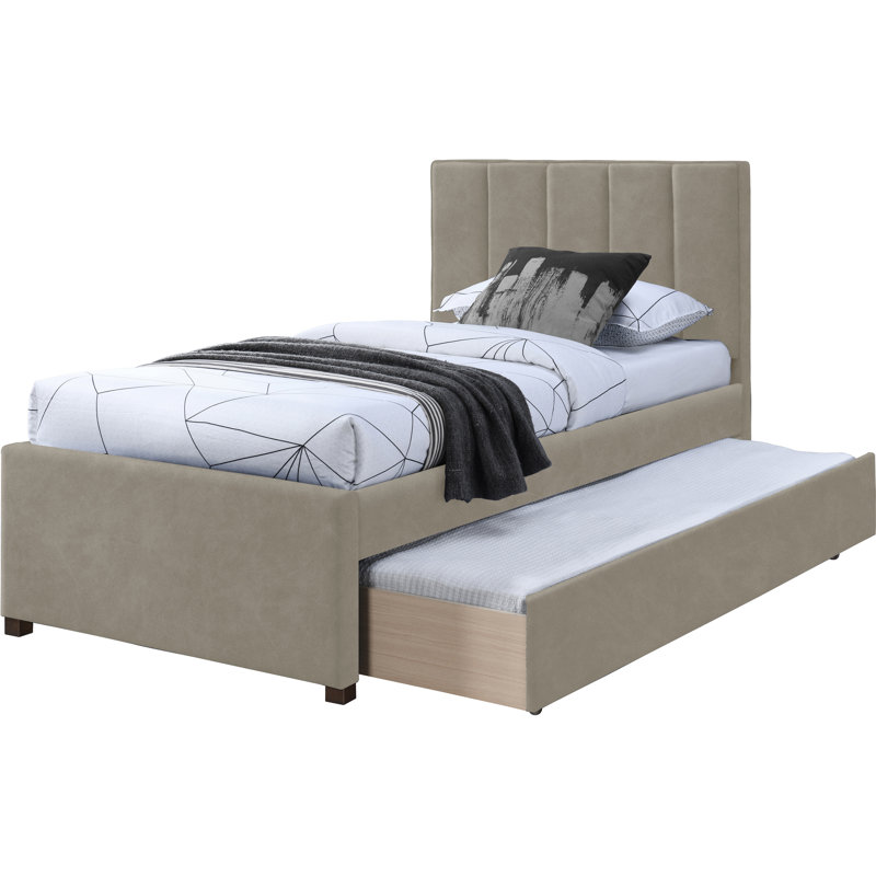 Upholstered Panel Bed, Beige Vegan Leather