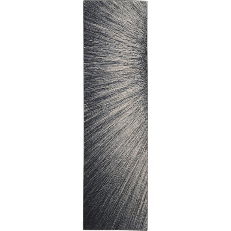 Runner Mouton Abstract Machine Made 2'2" x 7'6" Polyester Area Rug in Grey