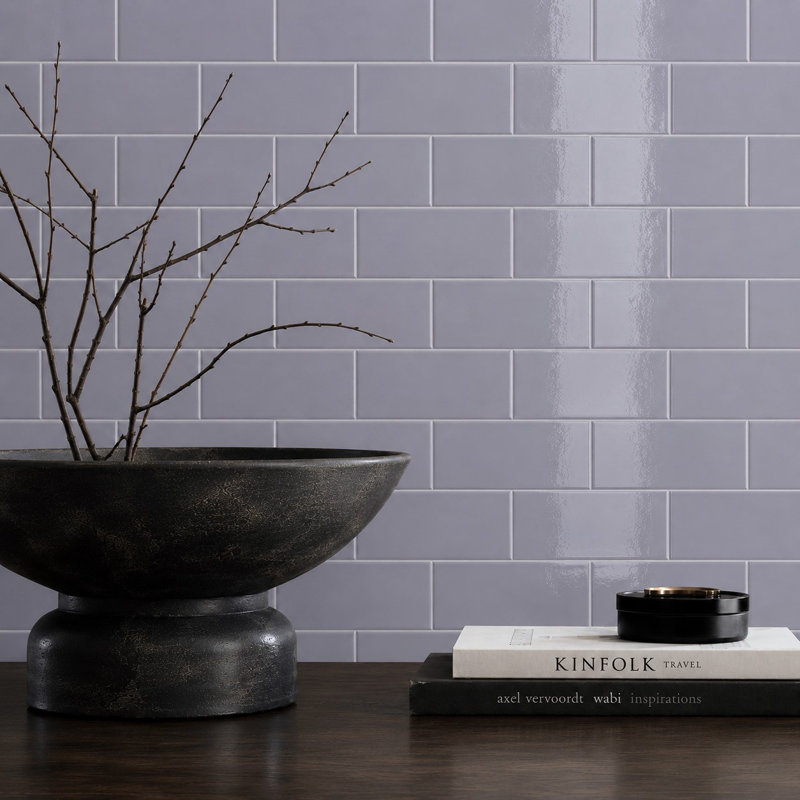 Curvaceous 3" x 6" Ceramic Wall Tile, Lilac