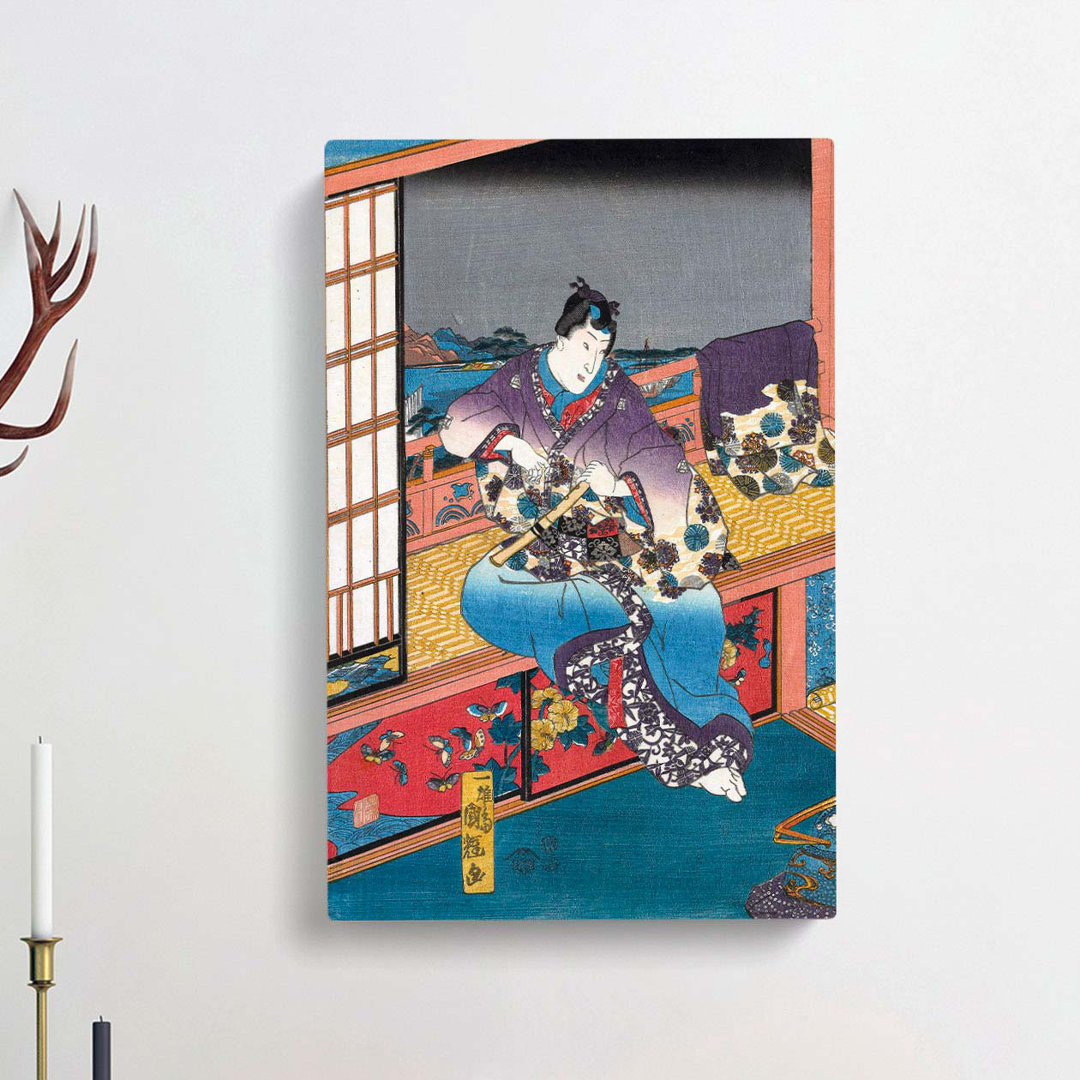Holding a Flute by Utagawa Kuniteru - Wrapped Canvas