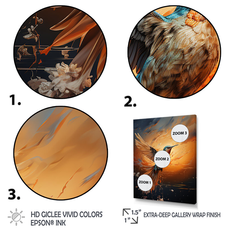 Sunbeam Swift Hummingbird - Colibri, art mural animal, Cadre flottant brun, H 32 po x l 24 po x P 1 po