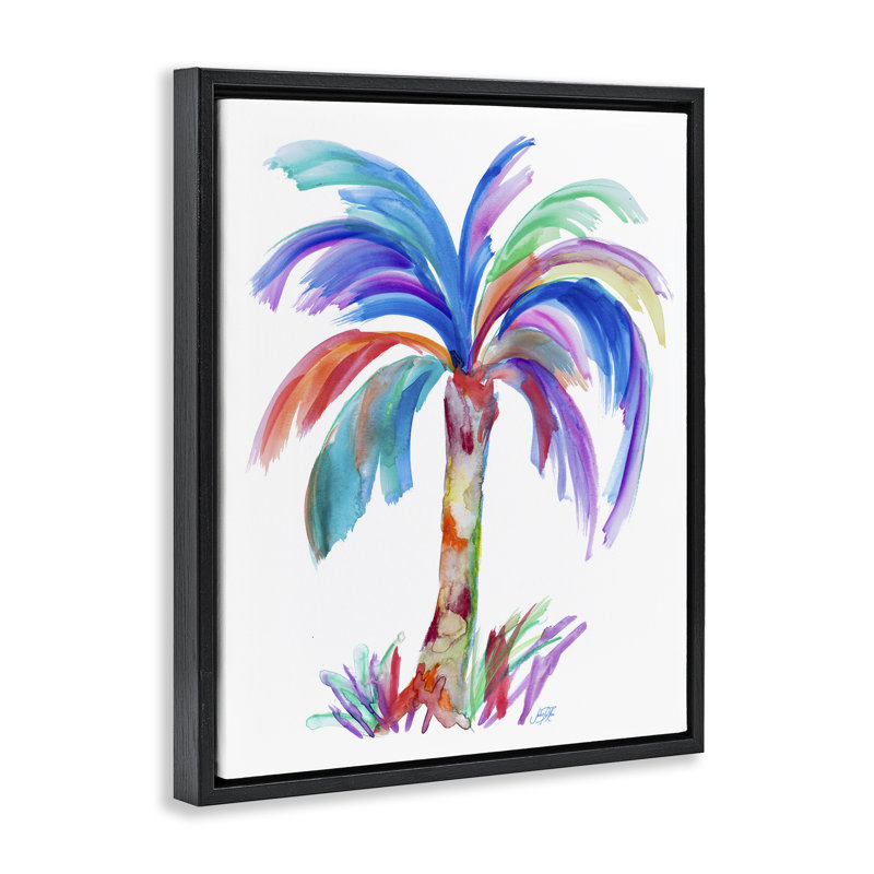Bold Palm Tree Brown Framed Floater Canvas Wall Art by Julie DeRice, Jet Black Floater Frame, 21" H x 17" W